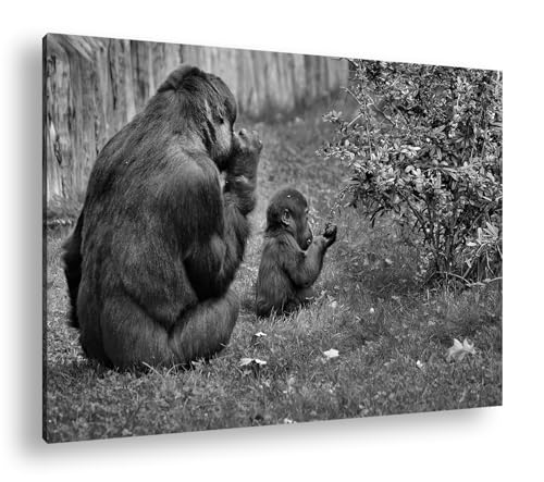 Maman gorille avec son enfant tableau noir et blanc salon 90x60