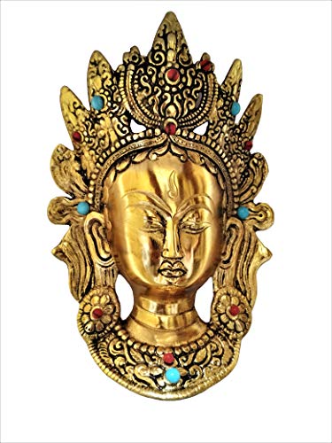 Purpledip Metal Mask Goddess Tara: Buddhist Goddess Wall Plaque (11548), Golden, 21.6L x 15.2W cm