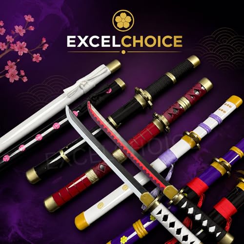 Image of EXCELCHOICE One Piece Zoro Wado Ichimonji Katana Sword 42cm Bamboo Wood Anime Katana Roronoa Zoro (Stand Included) Perfect for Anime Gift, Cosplay, Decoration, Display