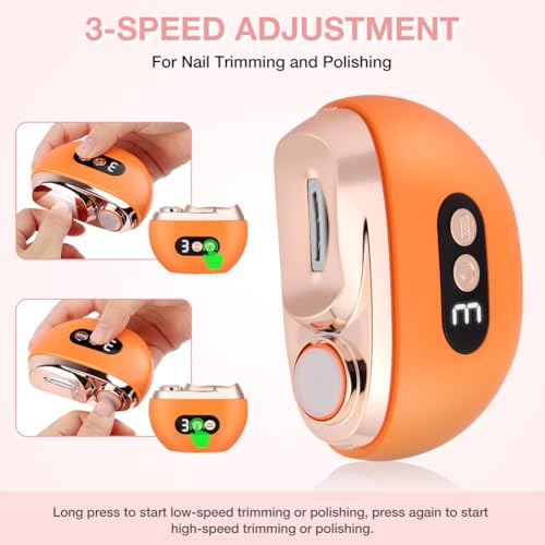 AOOWU Elektrischer Nagelknipser, Nageltrimmer Nagelpolierer 2 in 1, Nagelreste mit Licht, Kabelloser 3-Gang-Nagelknipser, Kein Lärm Fingernagelknipser für Babys, Ältere Menschen und Erwachsene