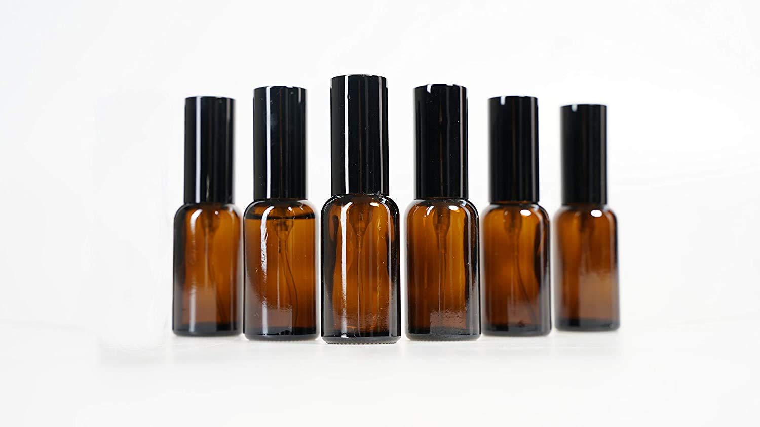 Amber Glass Spray Bottle DELFINO Empty Fine Mist Spray Bottles Plastic Travel Atomiser Bottle Set Refillable Liquid Containers for Aromatherapy, Essential oil Diffuser, Hair Trave 6 PCS 30ml