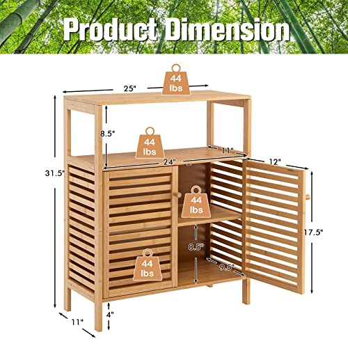 Costway Bathroom Storage Cabinet, Bamboo Storage Organizer With Louver Doors & Removable Shelf, Freestanding Floor Cabinet For Living Room, Kitchen, Entryway, Natural #TOP7