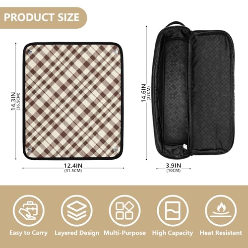 Estuche de viaje 2 en 1 para planchas y rizadores de cabello con almohadilla resistente al calor, grande, café y blanco con cuadros miniatura 4