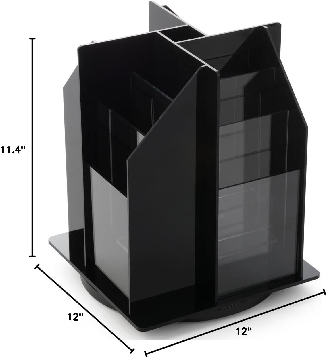 Displays2go Spinning Tabletop Brochure Holder for 4x9 Literature, 12 Tiered Pockets, 360 Degree Rotating Design for Countertop Use - Black Acrylic
