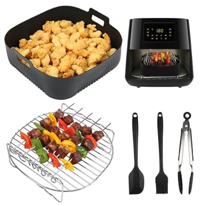 YQL 20,5cm Airfryer zubehör Quadrat für Heißluftfritteuse 5,5L-8L, Heißluftfritteuse Zubehör für Russell Hobbs Airfryer 8L/ Philips Airfryer XL/XXL/Ninja AF180DE/ COSORI Turboblaze Air Fryer