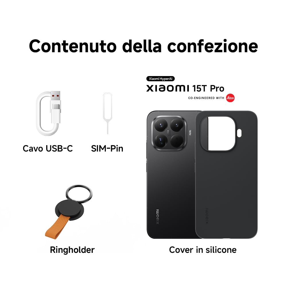 XIAOMI 15T Pro, Smartphone 12+256GB, Display Eye-care da 6,83" 144Hz, MediaTek Dimensity 9400+, Teleobiettivo Leica 5x Pro da 50MP, 5500mAh, Garanzia 2 Anni, Titanio, Caricabatterie non incluso