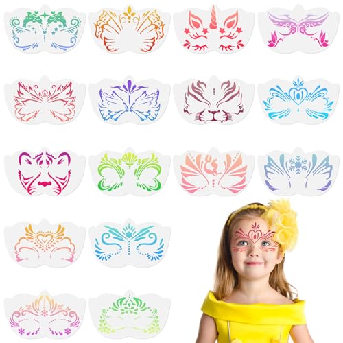 URAQT 16 Pièces Pochoir Maquillage Enfant, Décoration de Noël, Pochoirs de Peinture Faciale Réutilisables Tatouage Enfant de Peinture pour Visage et Corps Noël...