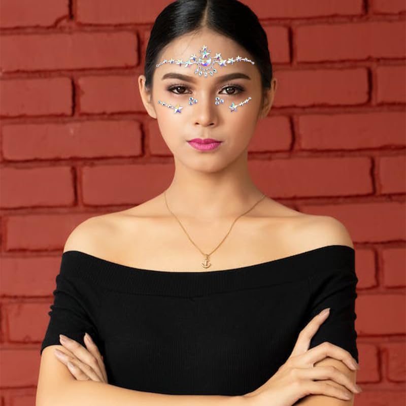 Miniatura 5 de Calcomanías de diamantes de imitación para la cara, gemas de cara de sirena, accesorios para mujer, calcomanías con purpurina para la cara,