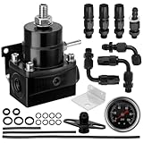 YEHERIT Adjustable EFI Fuel Pressure Regulator Kit with Bypass Return, 0-100 PSI Gauge, 6AN Fittings and PTFE Braided Hose – Compatible with Gasoline, E85, Ethanol & Methanol Fuels