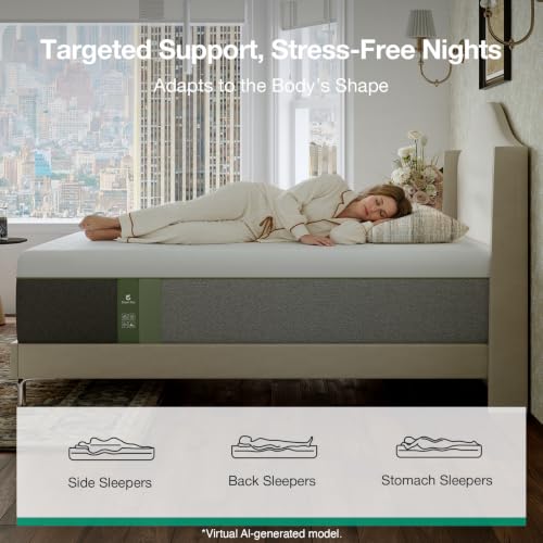 Image of Novilla Bliss Green Tea Memory Foam Twin Mattress, Twin Mattress 10 Inch for Refreshing Sleep with Cool-Touch Nylon Cover, Zone Support & Pain Relief with CertiPUR-US Certified Foams