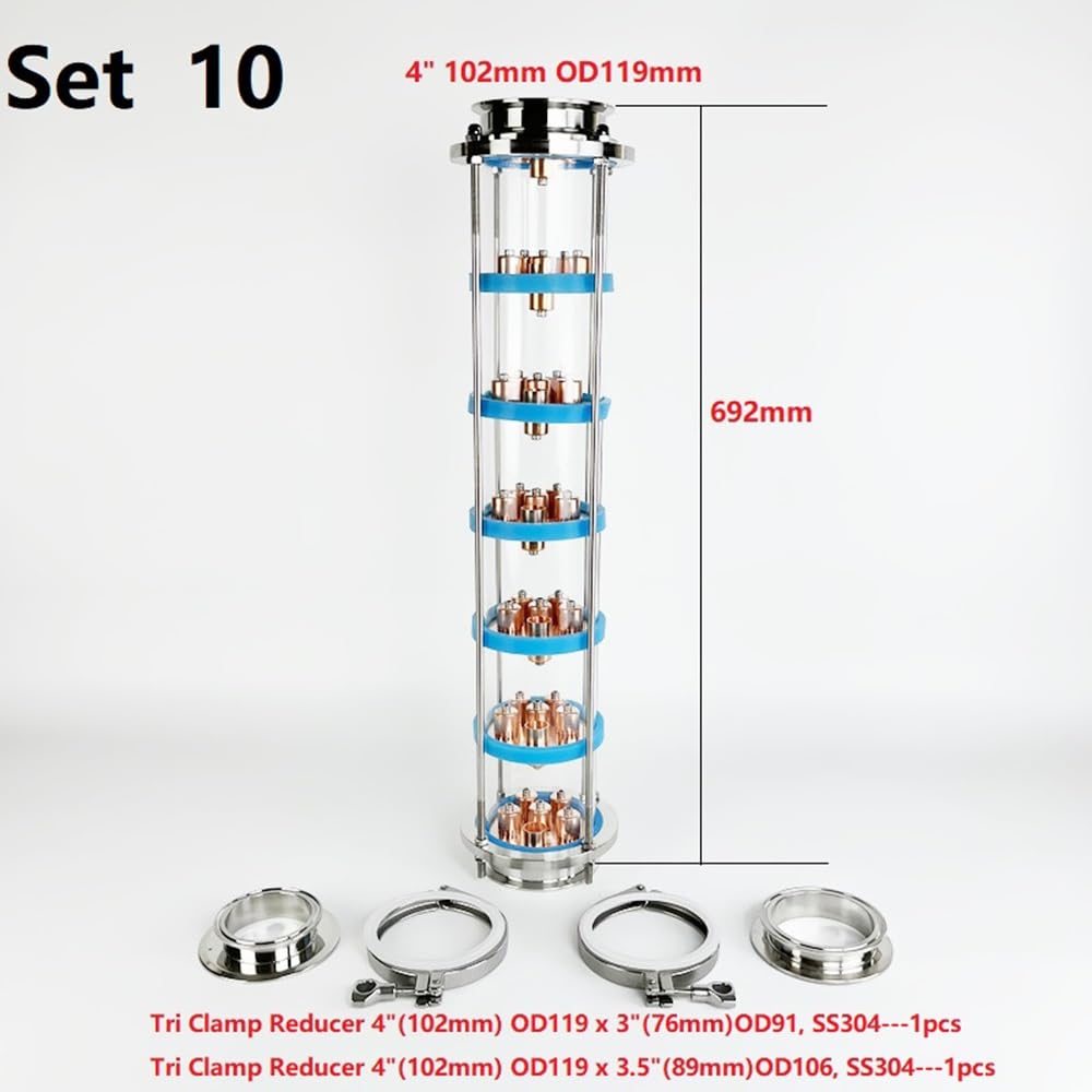 Colonna Di Distillazione, Colonna Con Lenti Di Distillazione Da 4" Con Set Di Piastre A Bolle In Rame Da 7 Pezzi For Birra Fatta In Casa, Colonna Di Distillazione A 7 Strati SS304 Argento(Set 10)