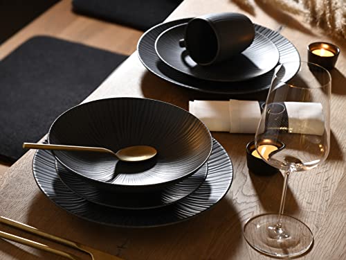 CreaTable, 20537, Serie Vesuvio Black, 16-teiliges Geschirrset, Kombiservice aus Steinzeug, spülmaschinen- und mikrowellengeeignet, Made in Portugal