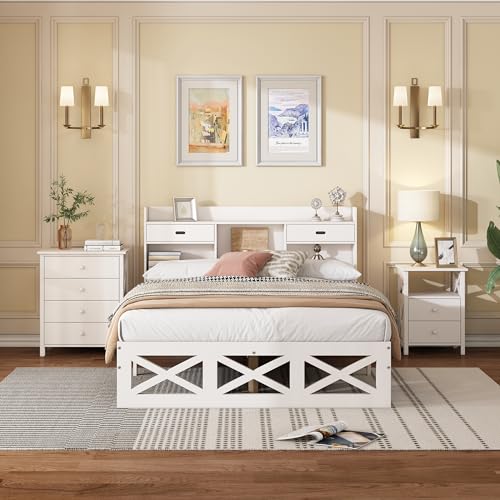 3. Supporto di archiviazione aggiuntivo: la cassettiera a quattro cassetti completa l'insieme fornendo ulteriore spazio per i tuoi vestiti o beni personali. Il colore bianco conferisce all'intero set un'estetica fresca e senza tempo che si adatta facilmente a diverse decorazioni per la stanza.