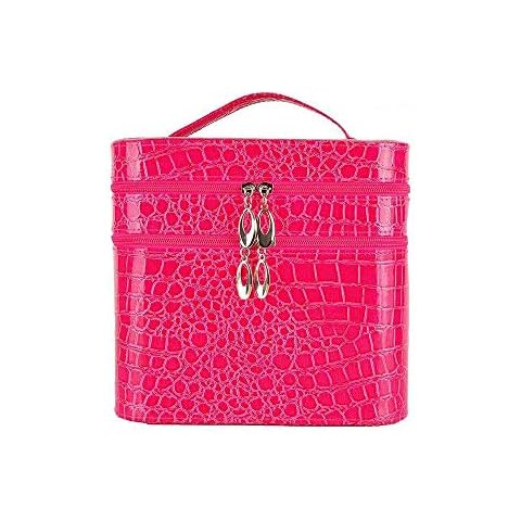 Moireouce PU Beauty Box Make Up Case Cosmetic Box Hand Bag Storage Box Vanity Case With Extra Large Space (Rose) Cover