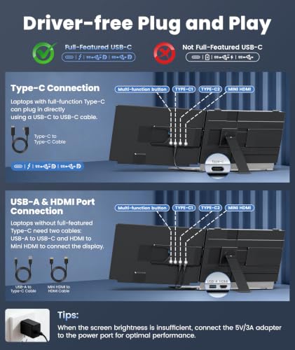 Image of 15.6 inch Detachable Laptop Screen Extender, Ultra-Light Portable Monitor, FHD 1080P Dual Monitor for 14 inch-17.3 inch Laptops, Plug & Play Travel Monitor, Compatible with Windows, Mac, ChromeOS, PS5