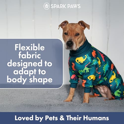 Image of Spark Paws Dog Pajama, Dog Recovery Suit Male, Onesie, Ultra-Soft and 4-Way Stretch, for Small Medium and Large Breeds - Dinosaurs - 4XL