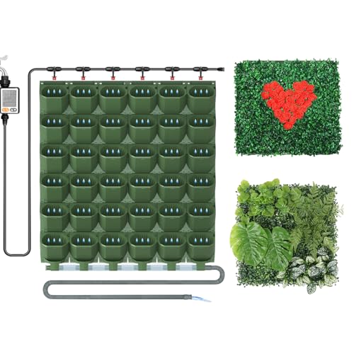 ZIAERKOR 36 Pockets Self Watering Wall Mounted Vertical Planter, Wall Planter Indoor Vertical Living Green Plant Wall Easy Installation (Green with Timing System)