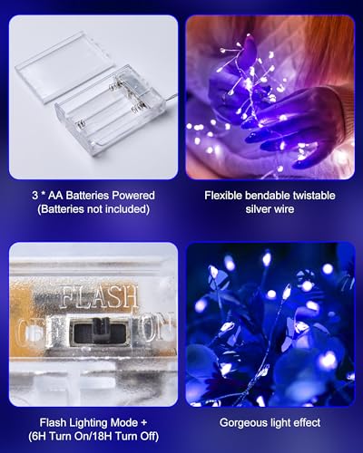 Image of Fairy Lights Battery Operated, Twinkle String Lights Waterproof Silver Wire 5 Feet 60 Led Firecracker Starry Lights for DIY Wreath Home Wedding Party Bedroom Mason Jar Holiday Christmas, Blue