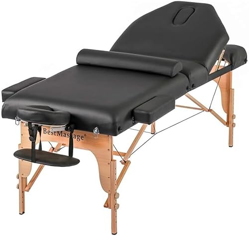 PayLessHere Massage Bed Portable Massage Table 77" L 30" W 4" THK Lash Bed 3 Folding Height Adjustable PU Leather Spa Table with Half Bolster Oxford Bag for Spa Footmassage Facial CareSpa Tattoo