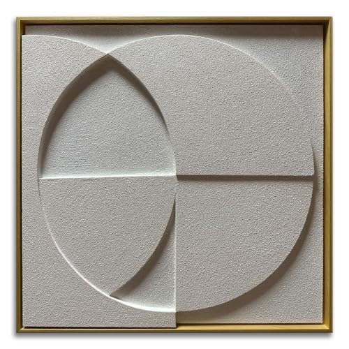 Slyart White Texture Wall Art, Handmade Abstract 3D Minimalist Plaster Paintings, Wabi-Sabi Wall Art 24x24 Inch Wall Decor