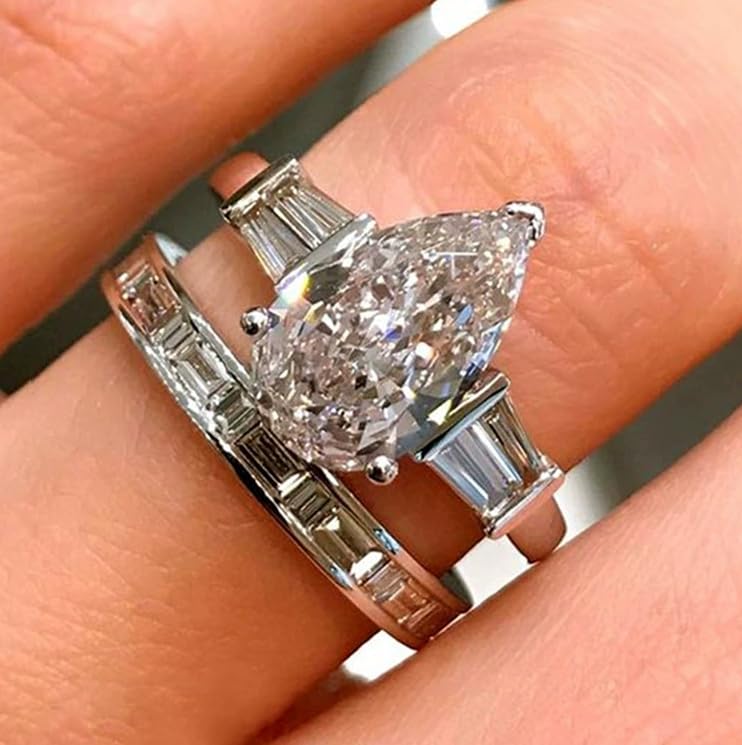 Image of Bold Teardrop Design Matching Rings - Unique and Eye-Catching Couple Rings for Him and Her