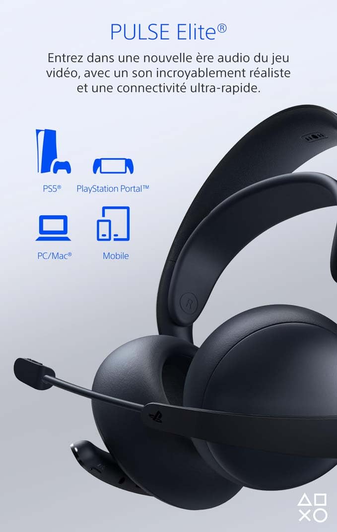 Playstation Sony, Casque-Micro sans Fil Pulse Elite 5, Compatible PC et Mac, Audio sans Perte Link, Micro Rétractable, Réduction de Bruit IA, 30h d’Autonomie, Couleur : Noire
