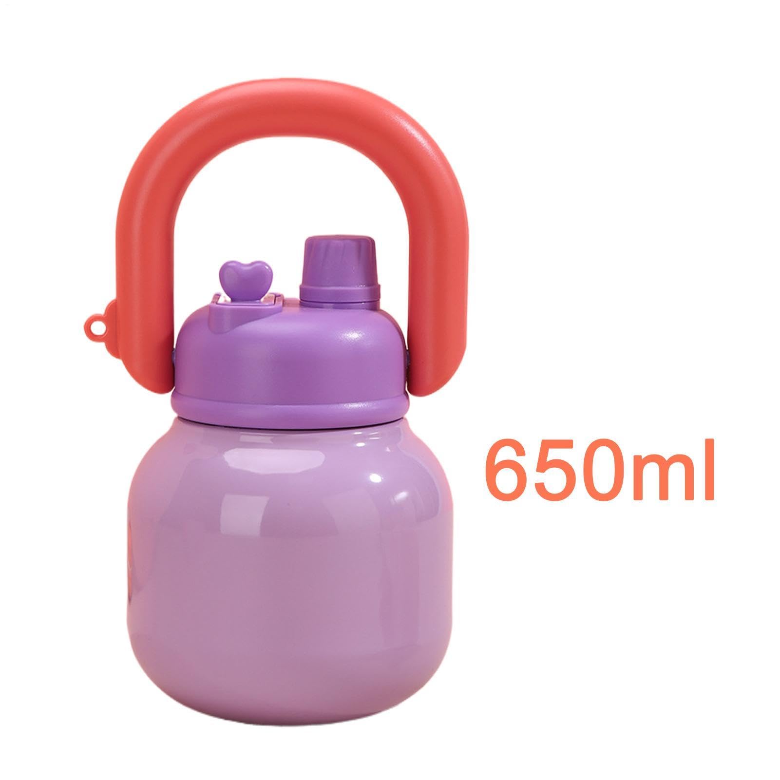 Borraccia in acciaio inox, 650 ml, a prova di perdite, con maniglia per il trasporto, borraccia termica in acciaio inox per escursioni, picnic, ragazze, adolescenti, bambini, scuola, campeggio