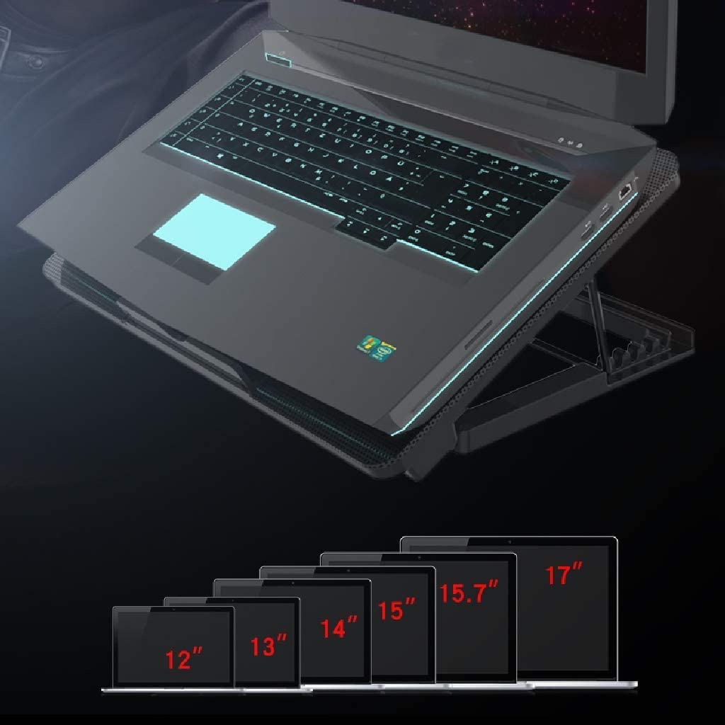 Podstawka Chłodząca Stabilny Podkładka Chłodząca Do Laptopa 5 Wentylatorów 17 Cali Ciężki Chłodzenie Notebooka 2 Porty USB 6 Regulowanych Kątów Cichy Biurko