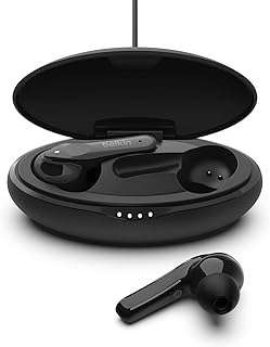 Belkin Wireless Earbuds, SOUNDFORM Move True Wireless Bluetooth Earphones with Touch Controls, IPX5 Certified, Sweat and Water Resistant with Deep Bass for iPhone, Galaxy, and More - Black
