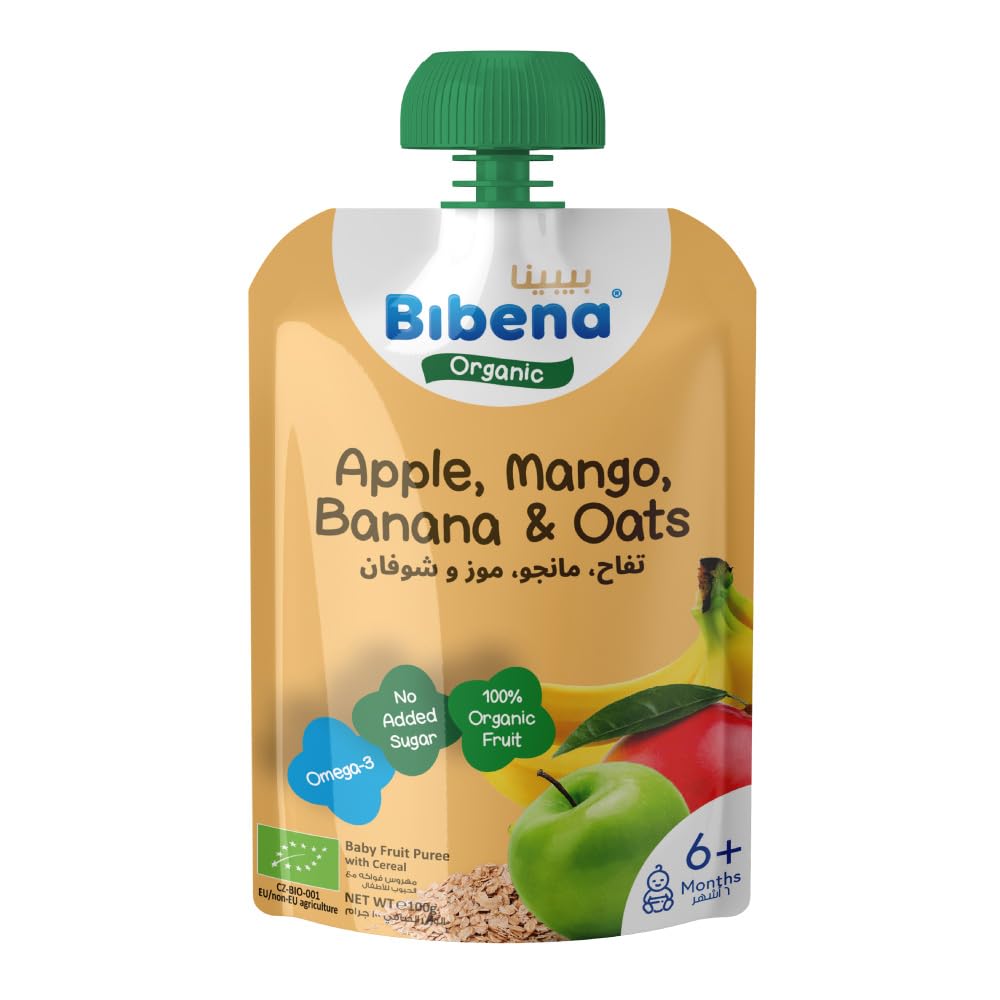 BibenaOrganic Puree, Apple-Banana-Mango & Oats from 6 months 100g