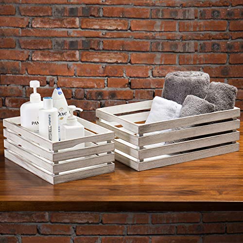 Mygift Vintage Whitewash Wood Decorative Storage Box, Nesting Crate Boxes, Set Of 2 #TOP1