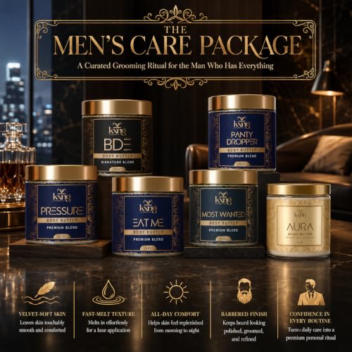 Image of KXNG Cosmetics Men's Skin Care Essentials Pack | Body & Beard Butters with Travel-Size Hand Sanitizer for Men | Daily Moisturizing & Hygiene Care Set | Ideal for Hands, Feet & All Skin Types