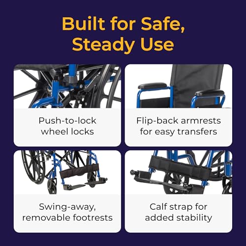Drive Medical Blue Streak Lightweight Wheelchair, Footrests, 18" Seat Detail