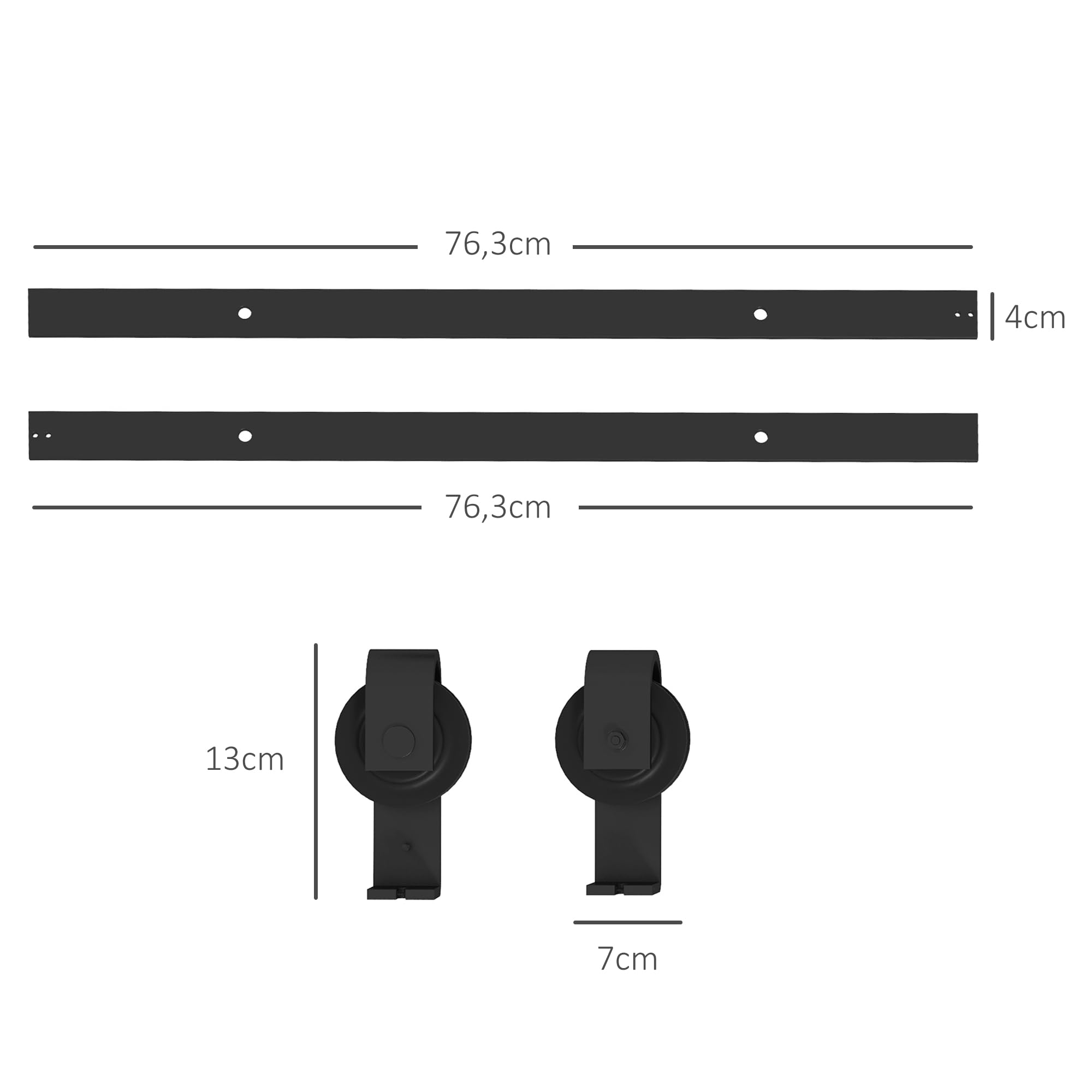 HOMCOM 152,5 CM Kit di ferramenta per porte scorrevoli pieghevoli in acciaio Sistema di porte scorrevoli a scomparsa per 2 porte con gancio a J - nero