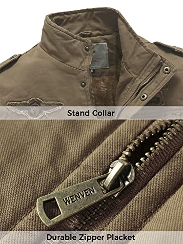 Image of WenVen Men's Military Jacket Fleece Lined Winter Puffer Coat Cotton Windbreaker Parka