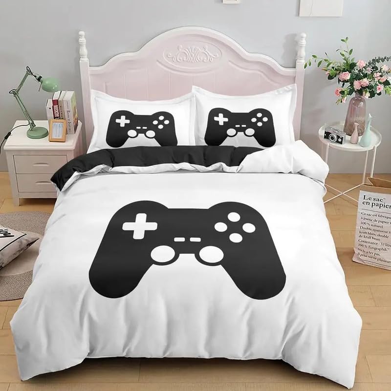 Housse de couette 140x200 110g/㎡ de qualité supérieure motif 3D manette blanche