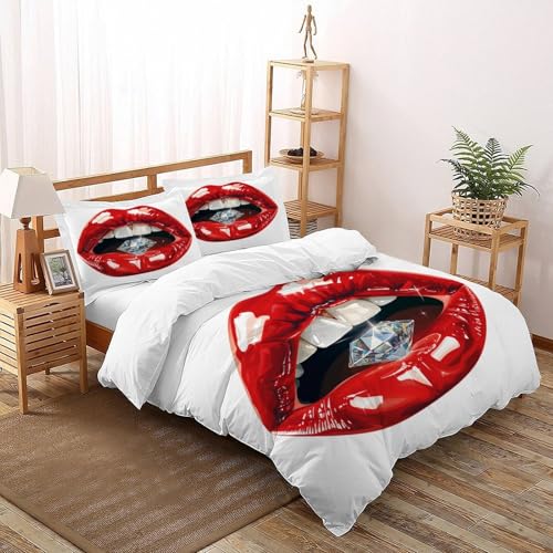 Parure de couette red lip diamond microfibre housse de lit King 220x240cm