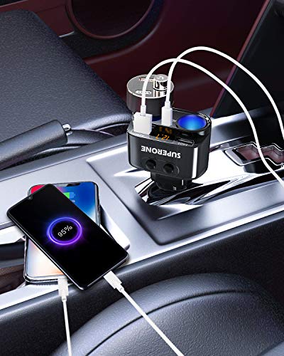 Superone 200W 2-Socket Cigarette Lighter Splitter Power Adapter, Usb C Car Charger With 20W Power Delivery 3.0 & Qc 3.0 For Iphone 14 Pro Max/13/12/11/11 Pro/X/8/7, Samsung, Google Pixel And More #TOP6