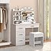 Vabches Makeup Vanity Desk with Mirror and Lights & Power Outl,White Dressing Table 3 Lighting Colors, 4 Drawers, Makeup Vanity Set for Bedroom