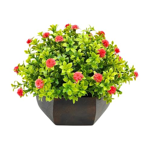 fancymart Artificial Flower Leaves in Wood Hexagon Pot - Red - 14...