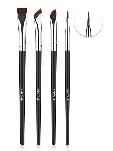 TEOYALL Eyeliner Brush Set, 4 PCS Ultra Thin Slanted Angled Precision Fine Point Eyeliner Brush, Flat Eyebrow Brush - 4 Eyeliner Brushes