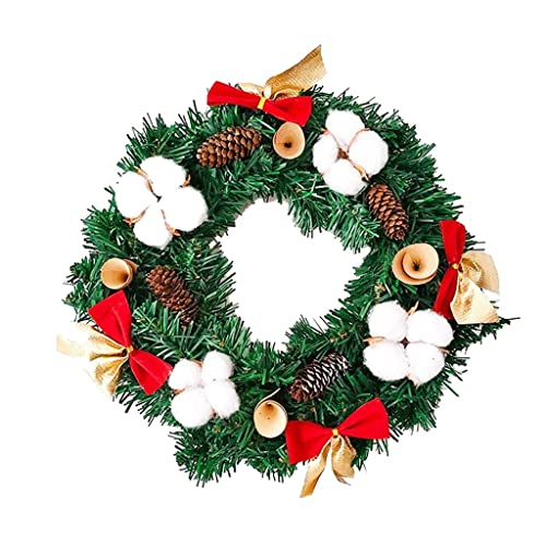 Couronne de Noël artificielle de 30 cm avec pommes de pin et coton pour décoration de porte