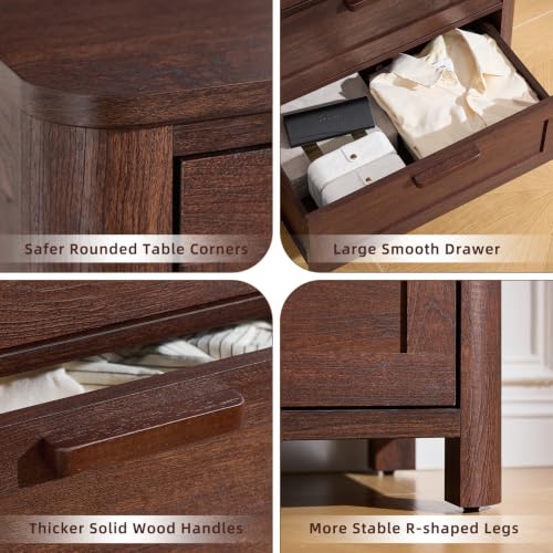 Image of Joaxswe Farmhouse 6 Drawer Dresser for Bedroom, Horizontal Dressers with 6 Deep Drawers & 4 Thickened Table Legs & Round Table Corner, Walnut