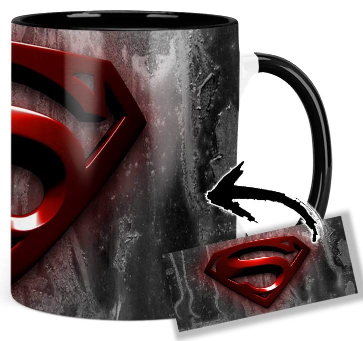 MasTazas Superman Taza Interior y Asa Negra Logo A Ceramica Black Inner and Handle Mug