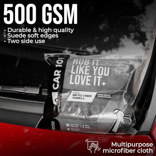 Image of CAR101 Microfiber Cloth - 1Pcs - 75x35 cm - 500 GSM - Grey | Multipurpose | Lint-Free | Superior Softness & High Absorbency | Microfibre Towels for Car, Bike & Household Cleaning
