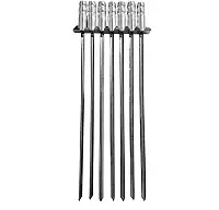 Kit 7 Espetos Para Churrasco Com Suporte em Inox Lâmina Reforçadoa E Manopla Térmica
