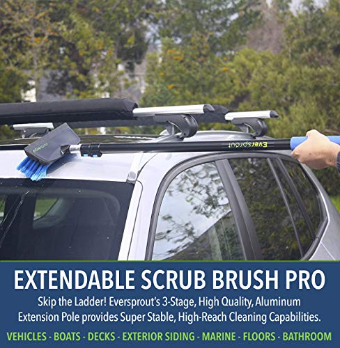 EVERSPROUT 7-to-19 Foot Scrub Brush (25+ Ft. Reach) | Long Lightweight Extension Handle | Soft Bristles wash Car, RV, Boat, Solar Panel, Floor, Deck | Rubber Bumper and Squeegee Prevents Scratches