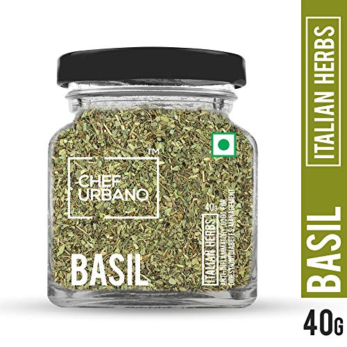 Image of Chef Urbano Basil 40 g | Italian Herbs | Pizza and Pasta Seasoning | Premium Herbs and Spices | Flakes /Leaves | Glass Bottle (Pack of 3)