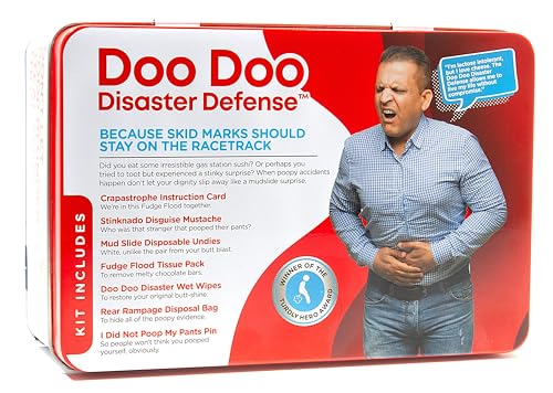 Shart Survival Kit - 7 Items - Emergency Poop Prank Gag Gift. Includes Wet Wipes, Disposable Underwear, Hilarious Badge, More. Stinky Novelty Accident Fart Joke for Dad, Husband, Adults