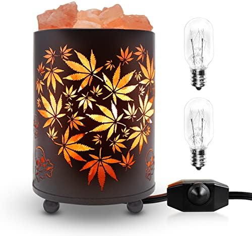 Salt Lamp, Himalayan Rock Lamp, Dimmer Brightness Salt Lamps, Metal Basket Night Lamp with Leaf Pattern, Suitable for Bedroom, Living Room Decor and Gifts